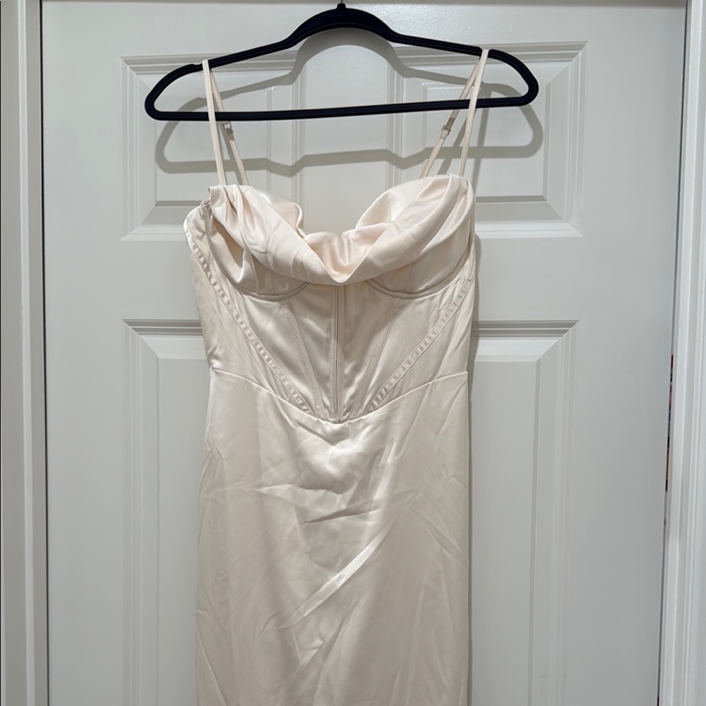 Elegant Maxi Cream Satin Corset Sleeveless Dress